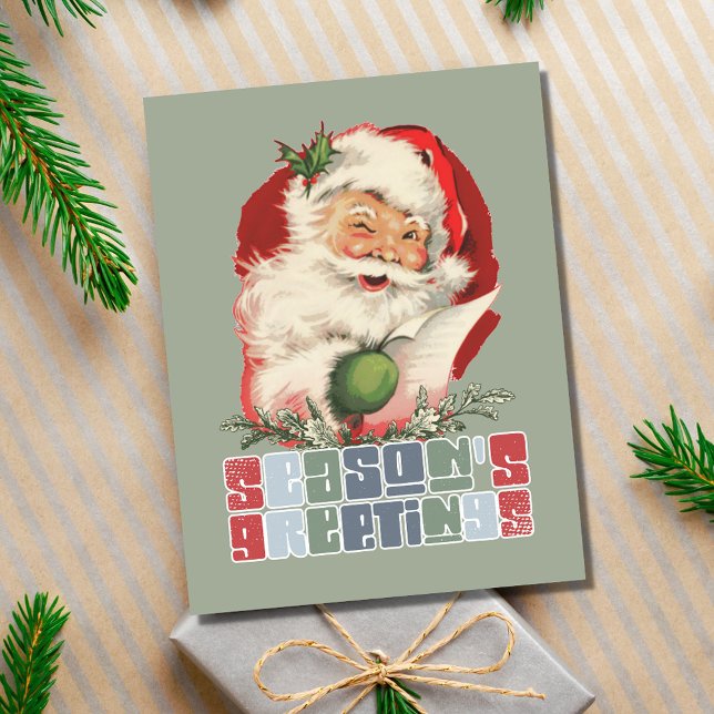 Retro Winking Weihnachtsfeiertag Feiertagspostkarte (Retro Winking Santa Season's Greeting Christmas Holiday Postcard)