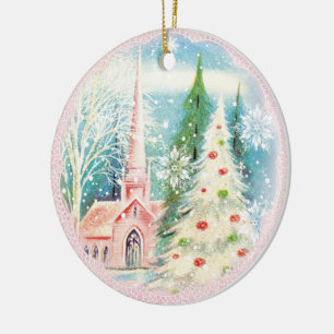 Retro Winter Church Weihnachtsfeiertag Ornament