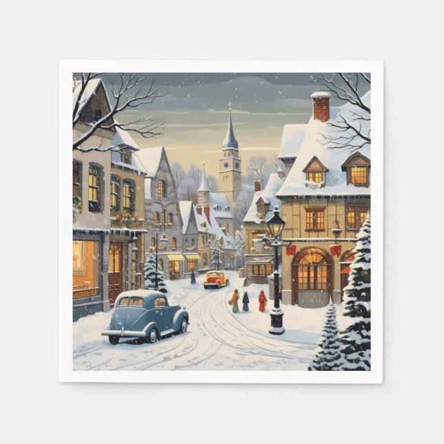 Retro Winter Cityscape Serviette (Vorderseite)