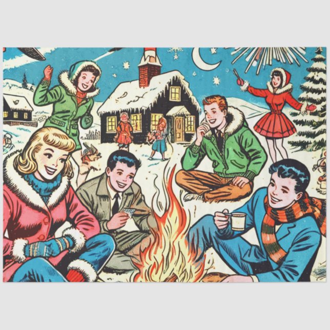 Retro Winter Comic Seidenpapier (Vorderseite)