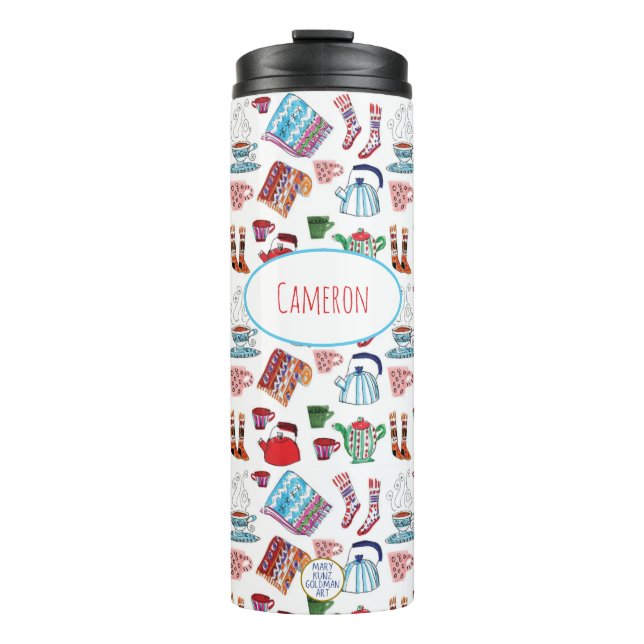 Retro Winter HandIllustriertes Outdoor-Wandern Thermosbecher (Vorderseite)