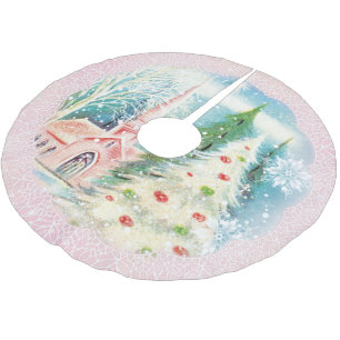 Retro Winter-Kirchen-Weihnachtsfeiertags-Baum-Rock Polyester Weihnachtsbaumdecke