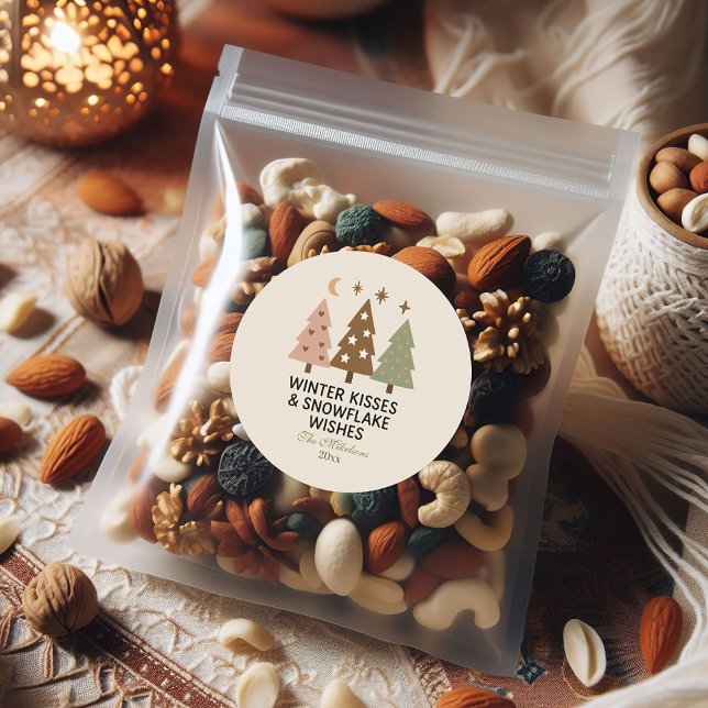 Retro Winter Kisses & Snowflake Wünsche Runder Aufkleber (Von Creator hochgeladen)