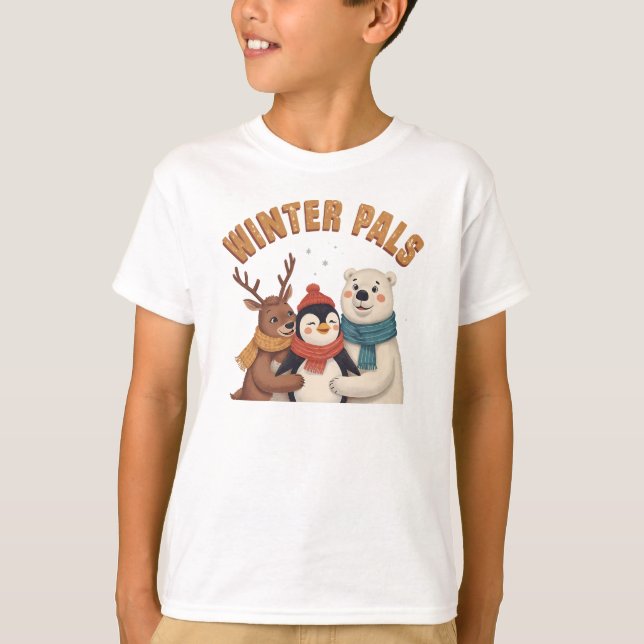 Retro Winter Pals Cute Animal Friends T Shirt (Vorderseite)