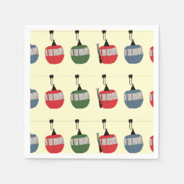 Retro Winter Ski Gondelbahn Skifahrer Creme Serviette