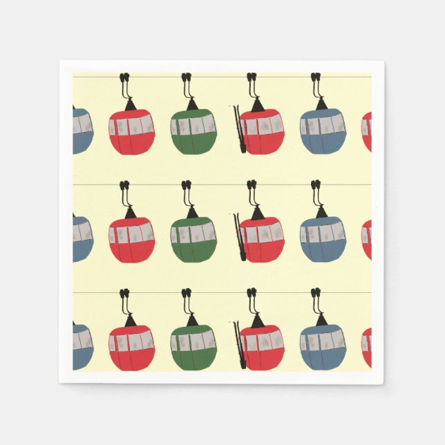 Retro Winter Ski Gondelbahn Skifahrer Creme Serviette (Vorderseite)