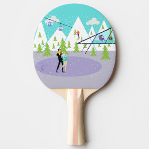 Retro Winter Ski Resort Ping Pong Paddle Tischtennis Schläger