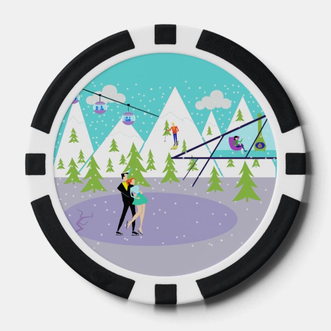 Retro Winter Ski Resort Poker Chip (Vorderseite)