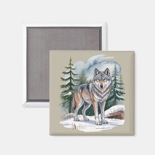 Retro-Winter-Wolf-Aquarell 90er-Wildnis Natur Magnet