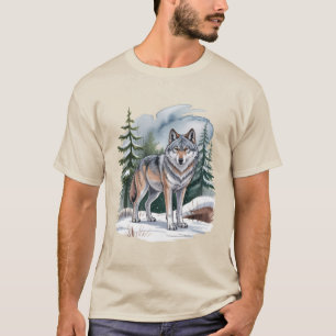 Retro-Winter-Wolf-Aquarell 90er-Wildnis Natur T-Shirt