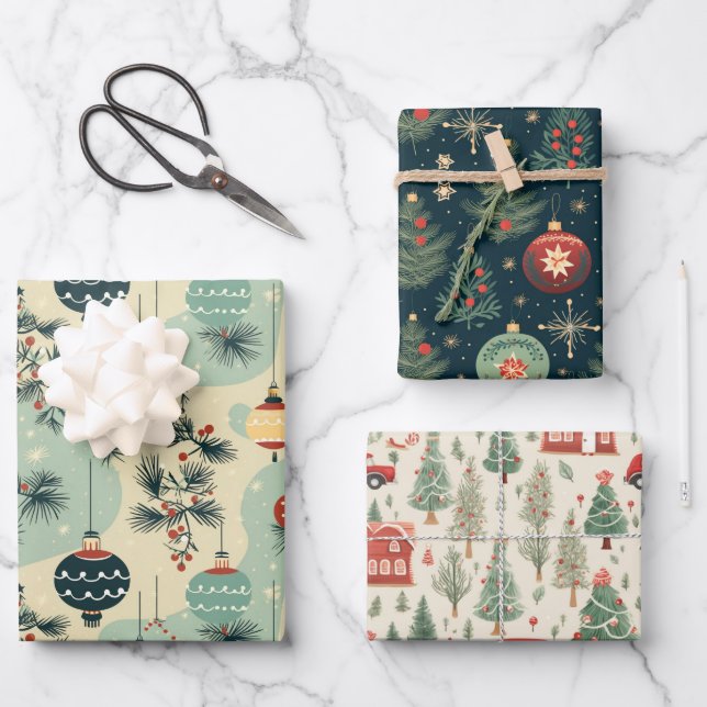 Retro Winter Wonderland Weihnachtsbaumgeschenk Geschenkpapier Set (Vorderseite)