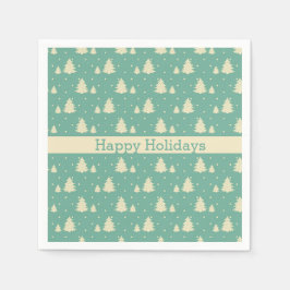 Retro Winterbaume auf Türkis mit Textband Serviette