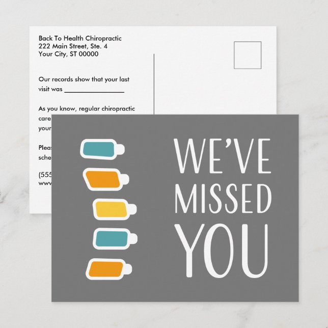 Retro Wir haben verpasst Chiropractic Recall Postkarte (Vorne/Hinten)