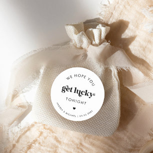 Retro Wir hoffen, dass Sie Glück haben Hochzeitslo Runder Aufkleber