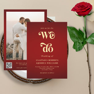 Retro Wir machen Crimson Red Gold QR Code Hochzeit Einladung