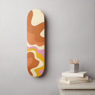 Retro Wirbel Geometric Boho 70er Peach & Brown Skateboard