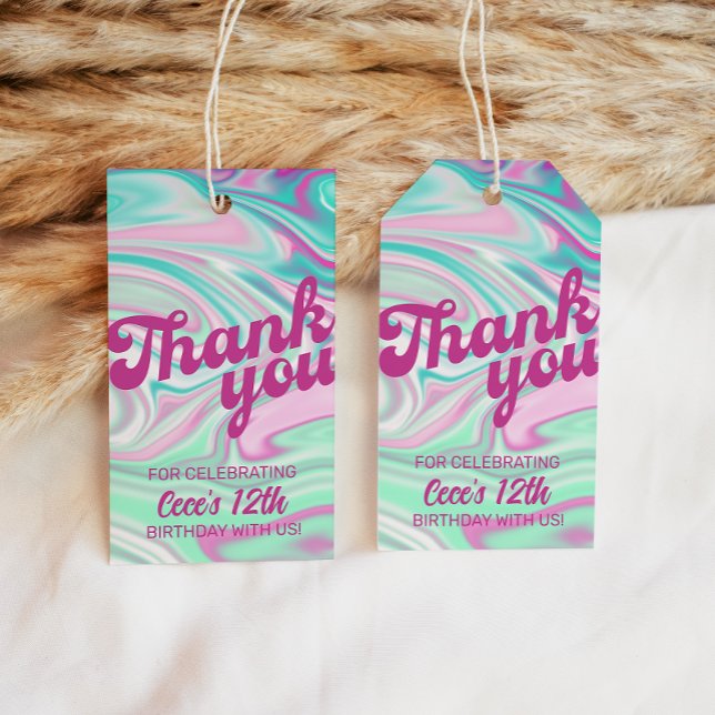 Retro Wirbel Pinks & Grüntöne Vielen Dank Geschenkanhänger (Von Creator hochgeladen)