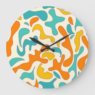 Retro-Wirbel: Vintages Blumenmuster Große Wanduhr