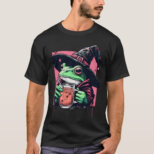 Retro Witchy Frog Drink Tee T - Shirt (Vorderseite)