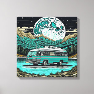 Retro-Wohnmobil Teal im Gebirge Leinwanddruck