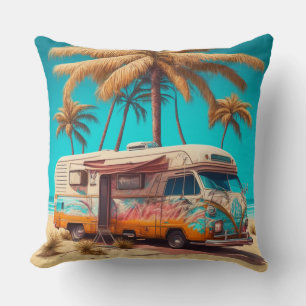 Retro-Wohnmobil und Palmen Kissen