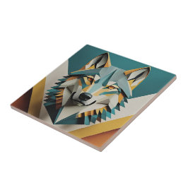 Retro Wolf cooler geometrischer Stil Blue Senf Fliese