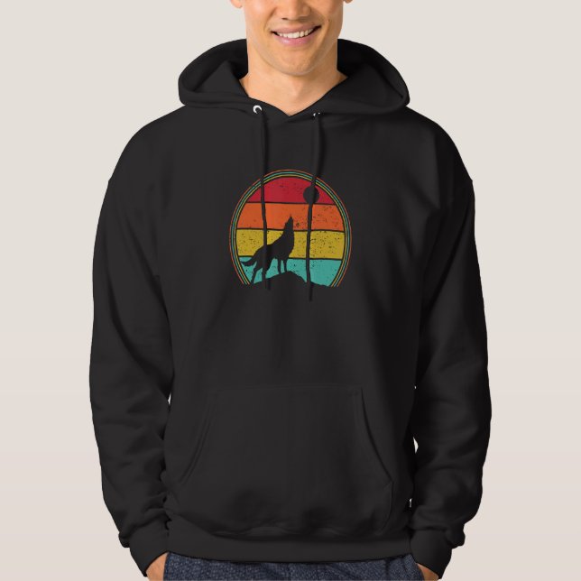 Retro Wolf heult am Mond Hoodie (Vorderseite)