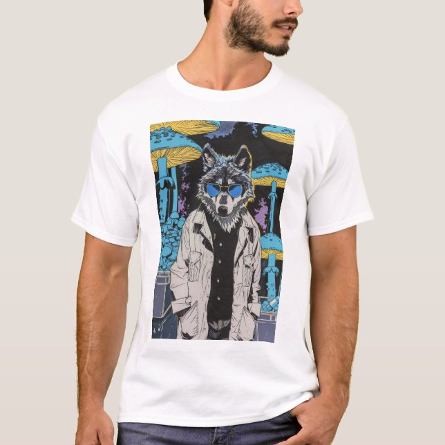 Retro Wolf im Labrador Coat Comic Art T - Shirt (Vorderseite)