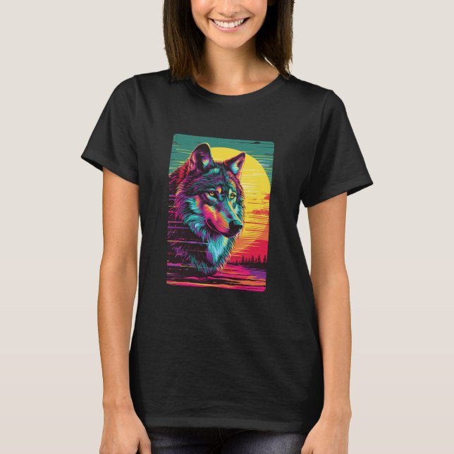 Retro Wolf Sunset T-Shirt (Vorderseite)