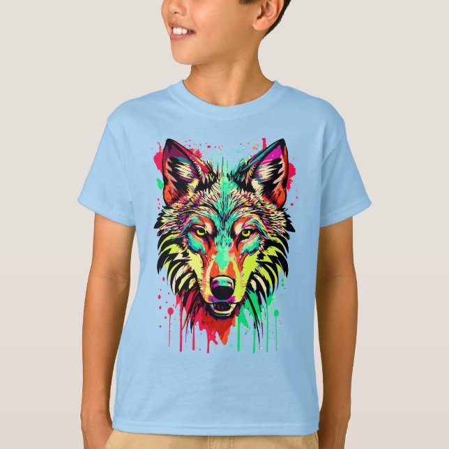 Retro Wolf T - Shirt - Farbenfrohe Wolf Shirt (Vorderseite)