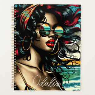 Retro Woman on Beach Comic Style Pop Art Planer