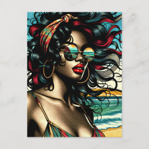 Retro Woman on Beach Comic Style Pop Art Postkarte