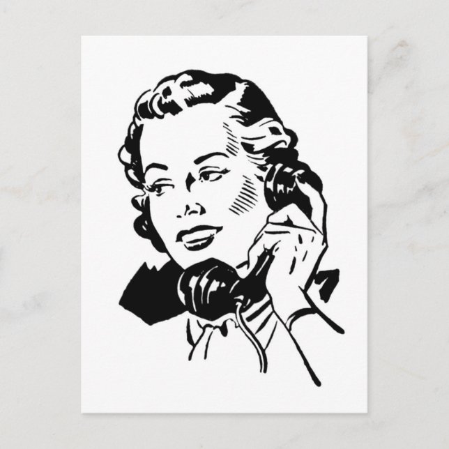 Retro Woman on Phone Postcard Postkarte (Vorderseite)