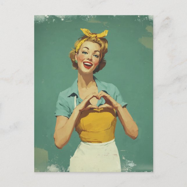 Retro Woman Sending Love Postkarte (Vorderseite)