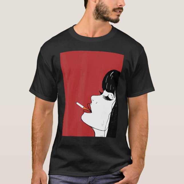 Retro Women Face Lady Girl Black Hair White Cool H T-Shirt (Vorderseite)