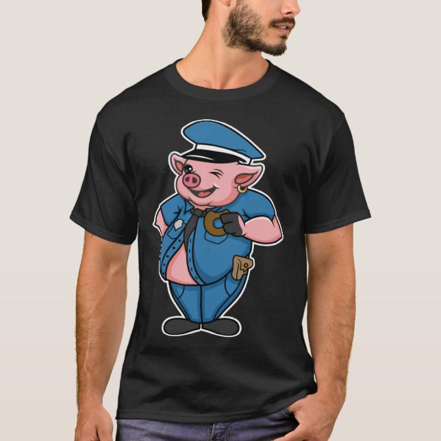 Retro Women Mens Pig Cop Farm Animal  I Love Pigs T-Shirt (Vorderseite)