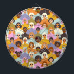 Retro Women of the World Pattern Dartscheibe<br><div class="desc">Retro Women of the World Muster Hintergrunddesign.</div>