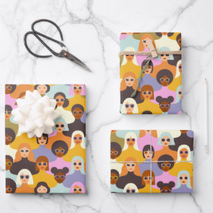 Retro Women of the World Pattern Geschenkpapier Set