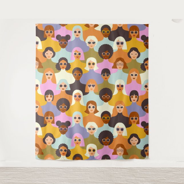 Retro Women of the World Pattern Wandteppich (Vorderseite)