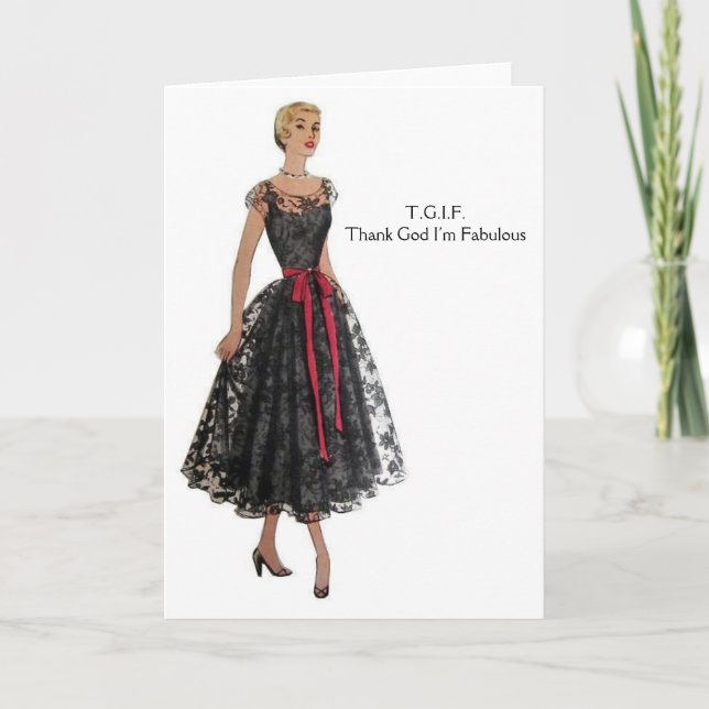 Retro Women - TGIF - Gott sei Dank bin ich Fabulou Dankeskarte (Vorderseite)