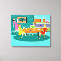 Retro Women's Card Game Stretched Leinwand drucken