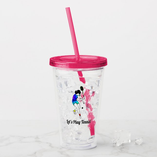 Retro Women's Tennis Player mit Text Acryltrinkbecher (Vorderseite Ice)