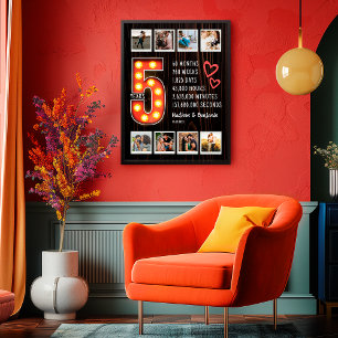 Retro Wood 5th Anniversary Custom Foto Collage Poster