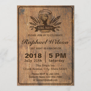 Retro Wood Beer & Stag Junggesellenabschied Karte
