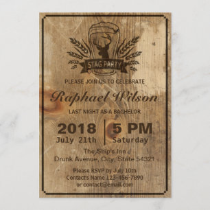 Retro-Wood-Bier- & Stag-Junggesellenabschied-Karte Einladung