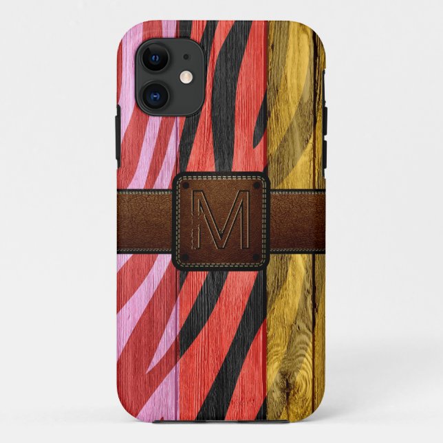 Retro Wood Brown Leather Look Case-Mate iPhone Hülle (Rückseite)
