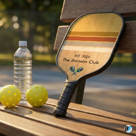 Retro Wood Grain Stripes Custom Club Name Pickleball Schläger