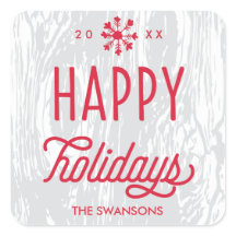 Retro Woodgrain Happy Holidays Geschenksticker