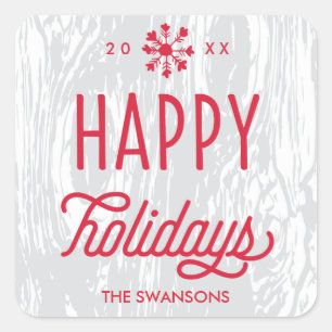 Retro Woodgrain Happy Holidays Geschenksticker Quadratischer Aufkleber