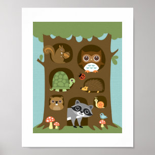 Retro Woodland Animes Poster Print